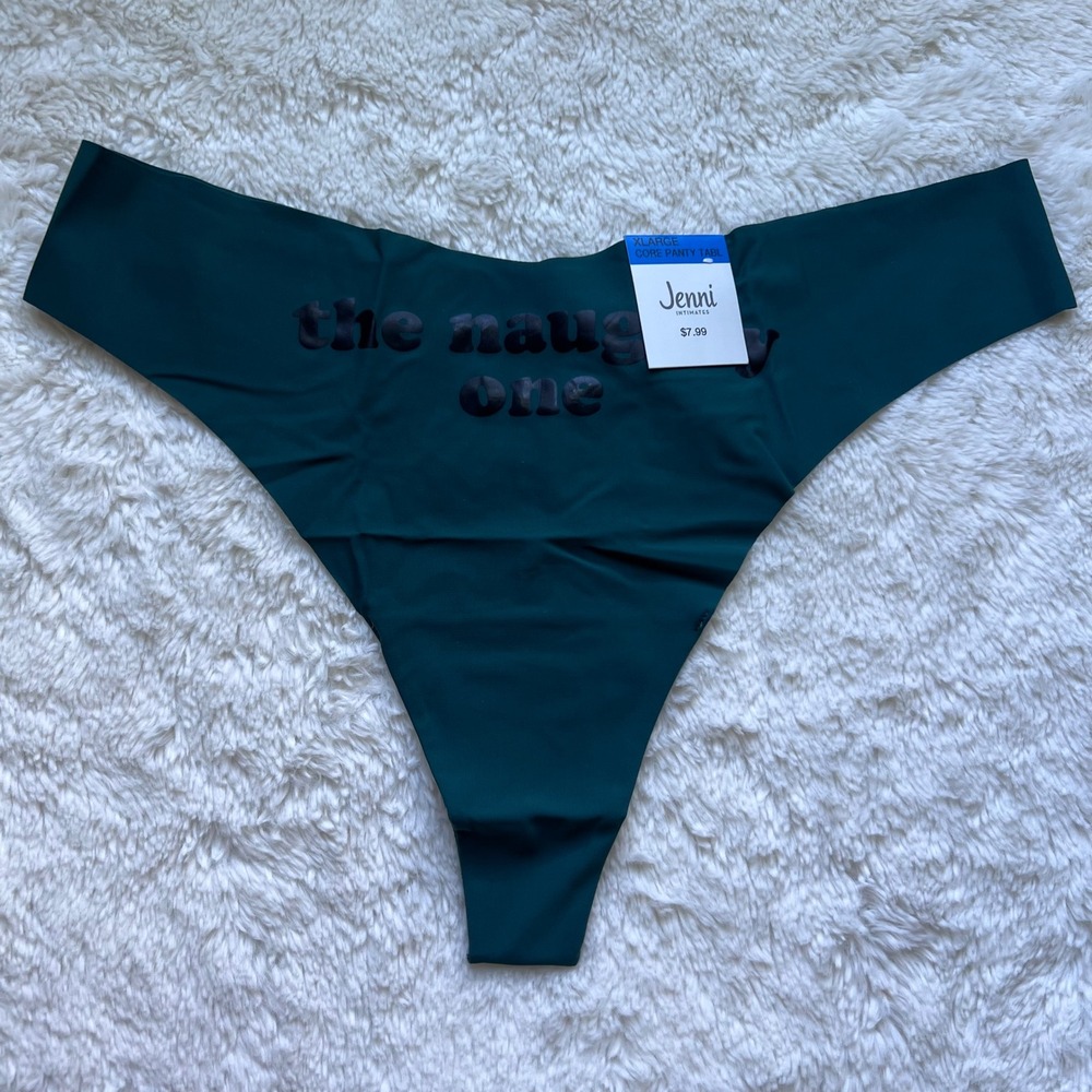 Jenni Intimates Naughty One Seamless Laser Cut Thong Panty Emerald Green XL NEW - Picture 3 of 10